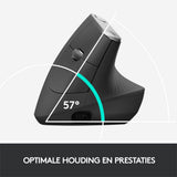 Logitech MX Vertical | Draadloze Ergonomische Muis | Rechtshandig | RF + Bluetooth + USB-C | 4000 DPI suggestie | Grafiet
