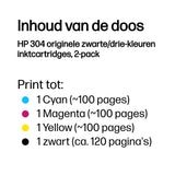 HP 304 | Originele Zwarte/Drie-Kleuren Inktcartridges | 2-Pack