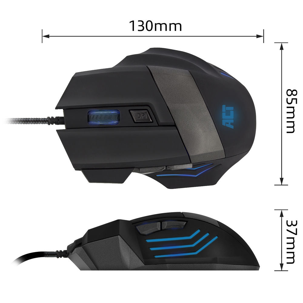 ACT AC5000 | Bedrade Gaming Muis | Rechtshandig | USB-A | 3200 DPI | Zwart