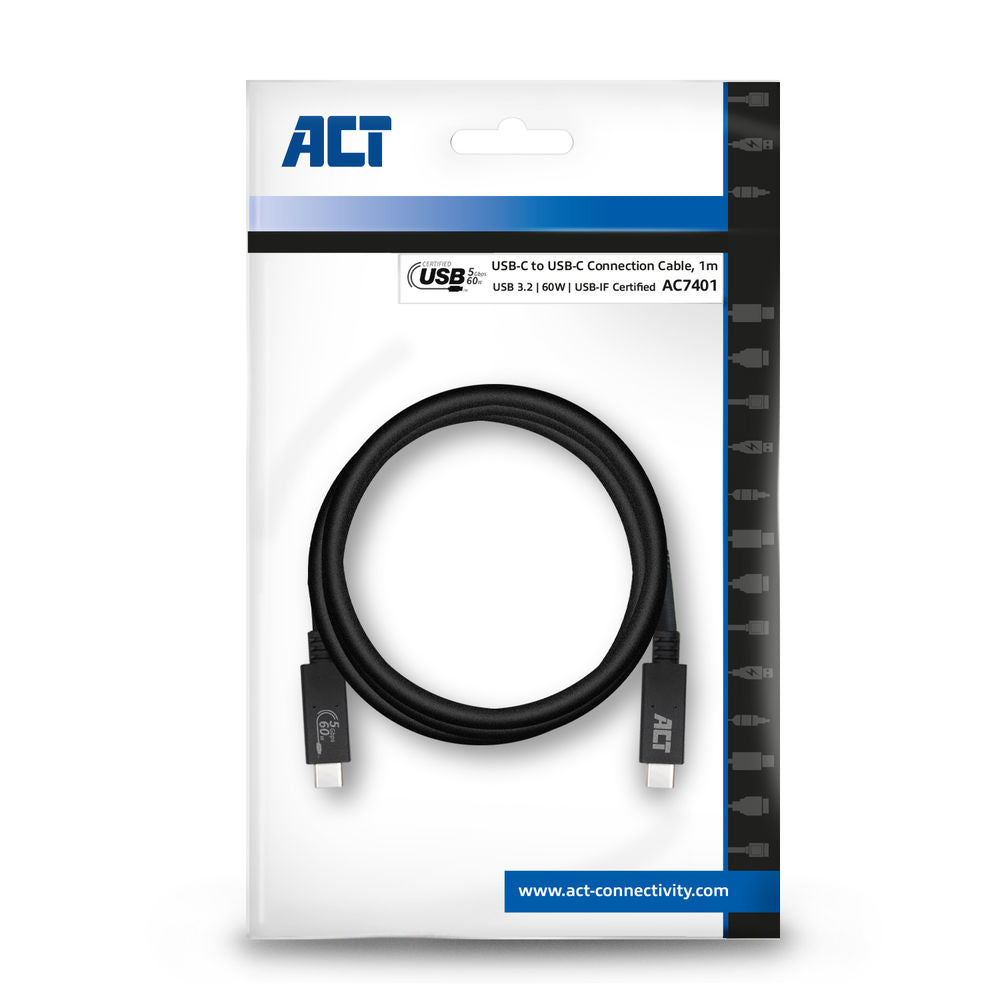 ACT AC7401 | USB 3.2 Gen 1 Kabel | USB-C naar USB-C | 1m | Zwart