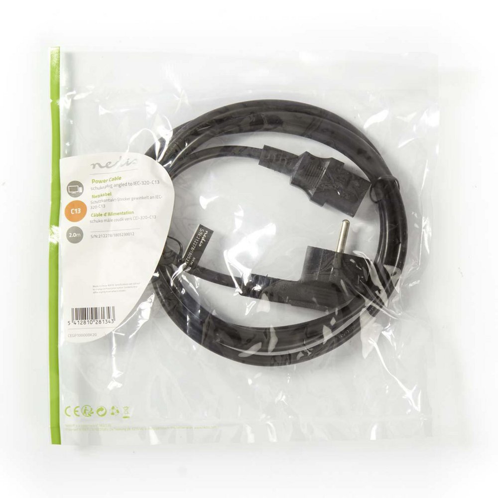 Nedis CEGP10000BK20 | 2 m Stroomkabel | Type F (CEE 7/7) Haaks naar IEC-320-C13 | Zwart | 10A | PVC