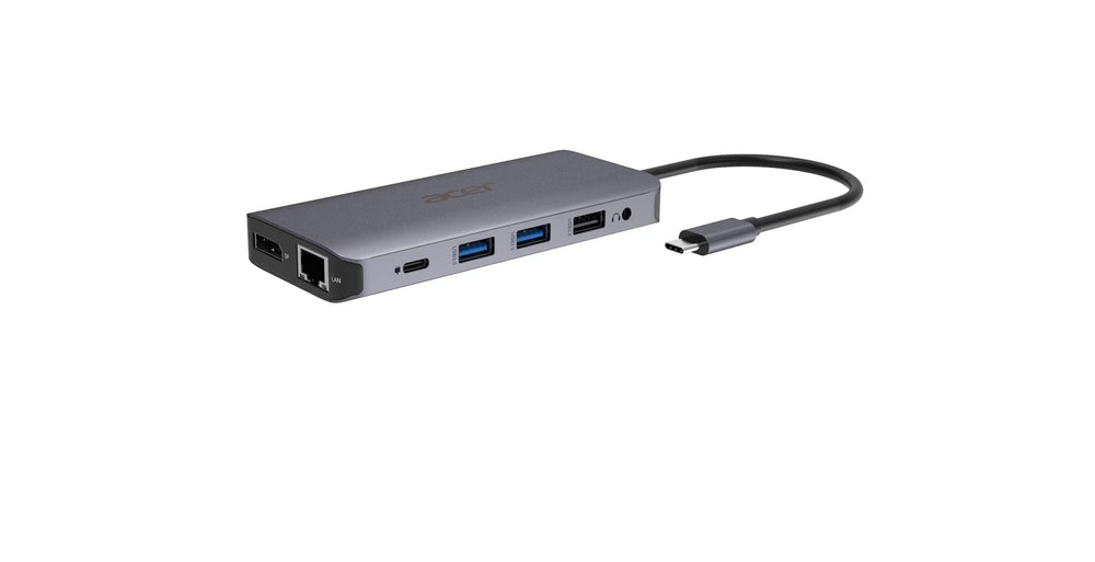 Acer 12-in-1 USB-C Docking Station, Dual HDMI, DisplayPort, Gigabit Ethernet, USB 3.2 Gen 1 — zijaanzicht