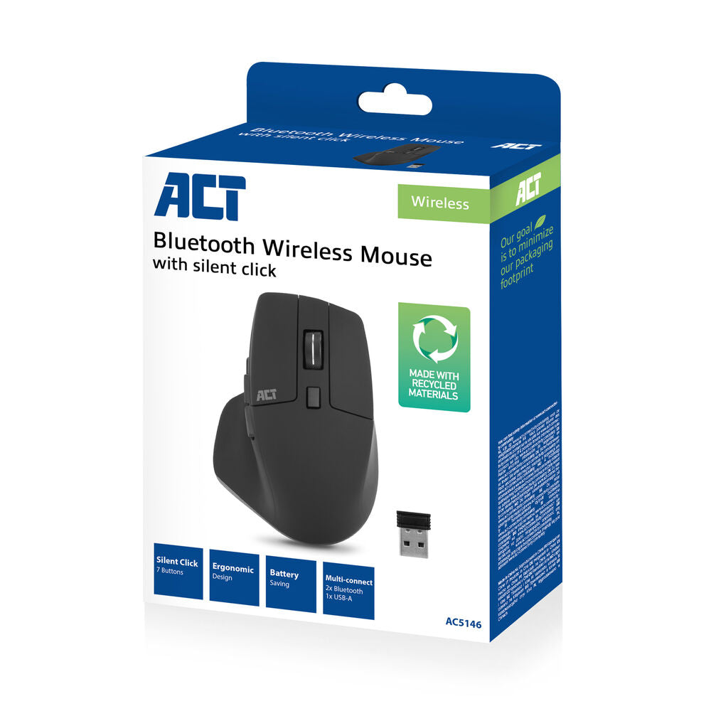 ACT AC5146 | Draadloze Muis | Rechtshandig | RF + Bluetooth | 2400 DPI | Zwart