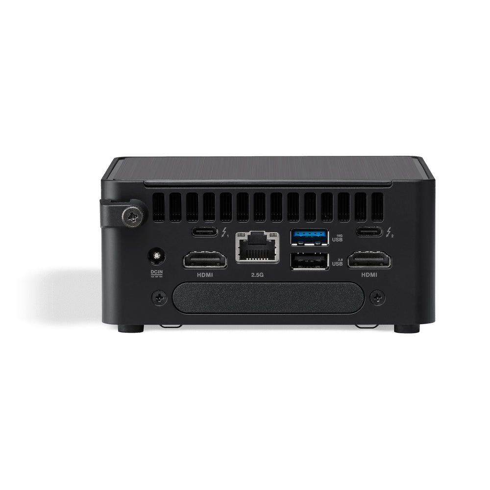 ASUS NUC 14 Pro UCFF Barebone Desktopcomputer, Intel Core 3 100U, Zonder DDR5-geheugen, opslag en besturingssysteem — achterzijde