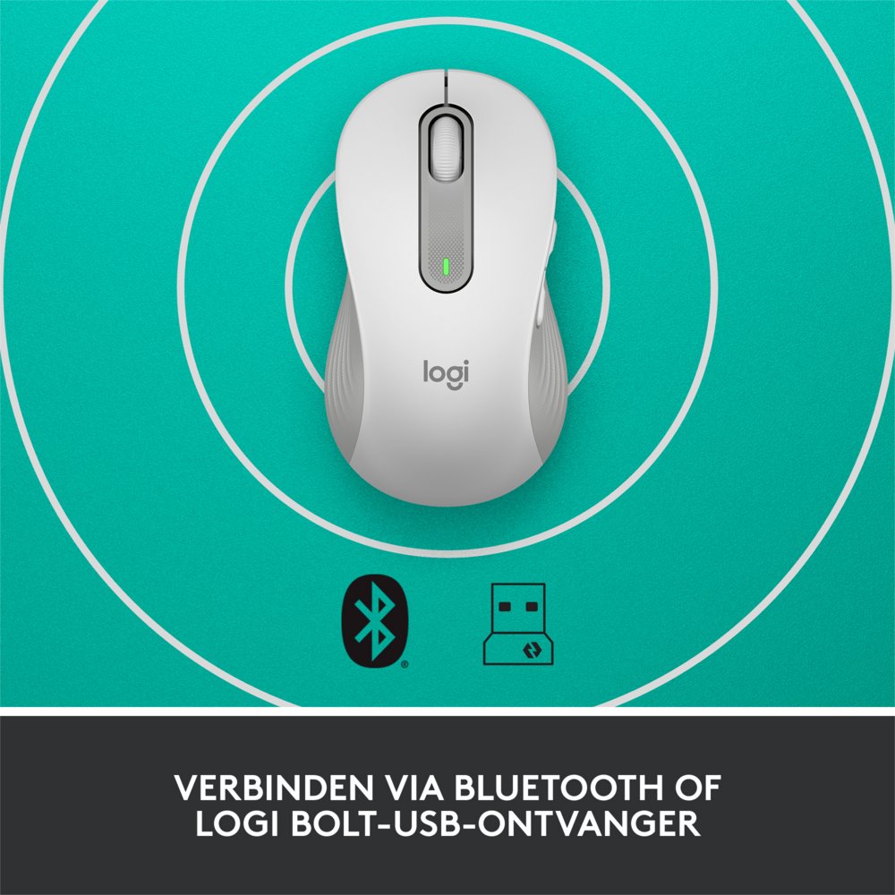 Logitech Signature M650 | Draadloze Muis | Linkshandig | RF + Bluetooth | 2000 DPI | Wit