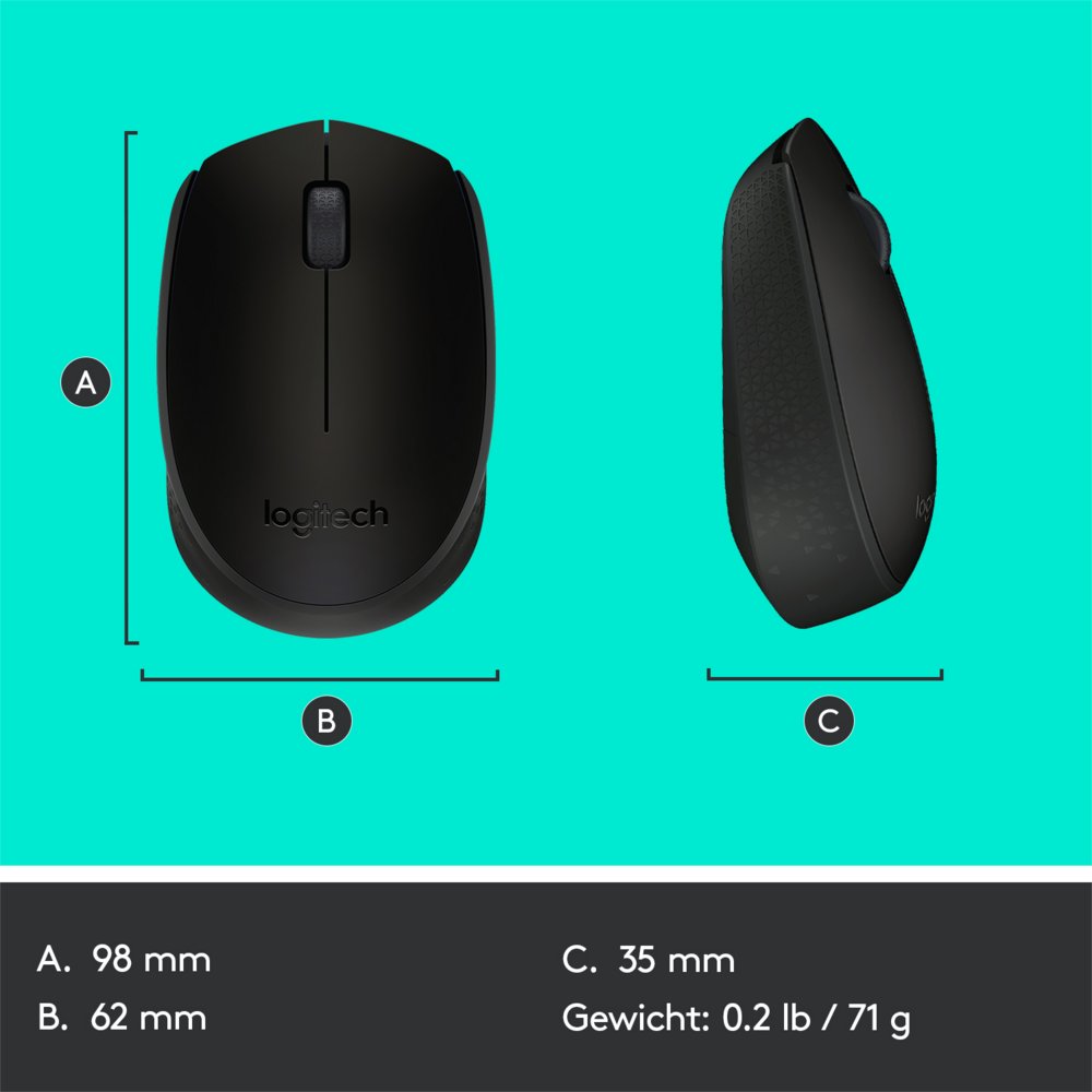 Logitech M171 | Draadloze Muis | Links- en Rechtshandig | RF | 1000 DPI | Zwart