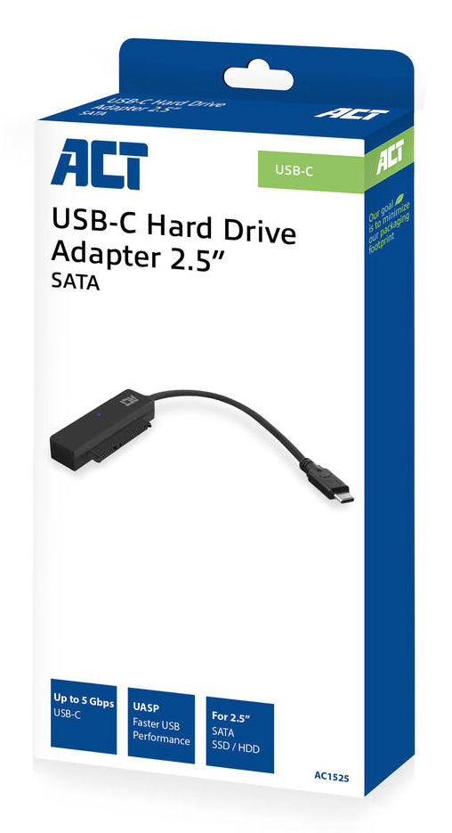 ACT kabel-tussenstuk | USB-C naar SATA 7-pin + 15-pin | Zwart | AC1525