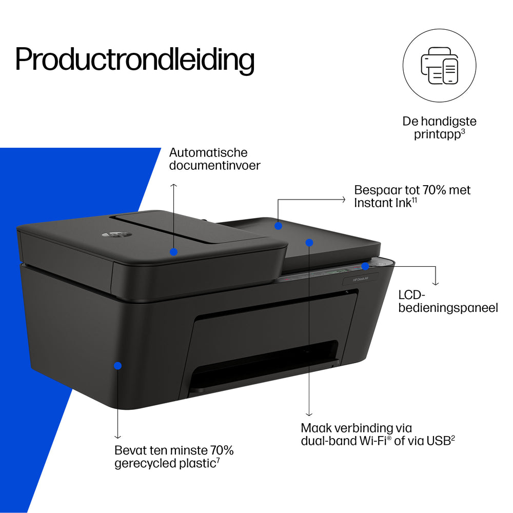 HP DeskJet 4320 All-in-One Printer, Wifi, Dubbelzijdig Printen, Scan en Kopieer, A4, Kleur — achterzijde