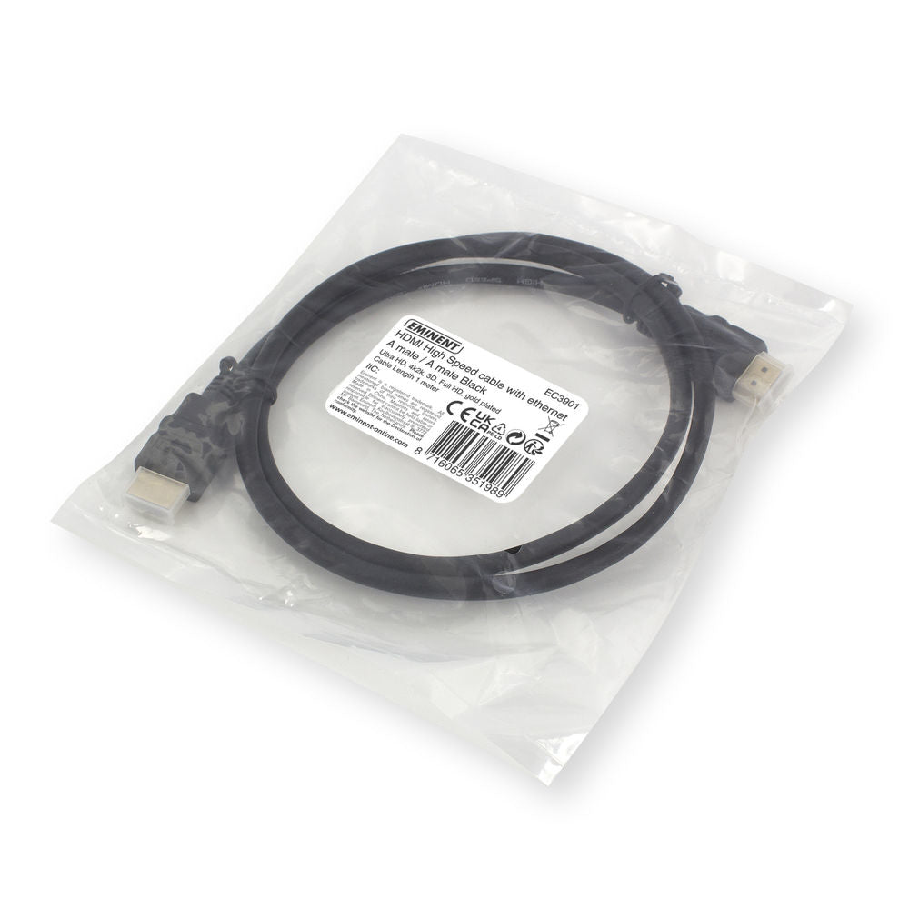Ewent EC3901 HDMI Kabel | 1 m | HDMI Type A naar Type A | Zwart