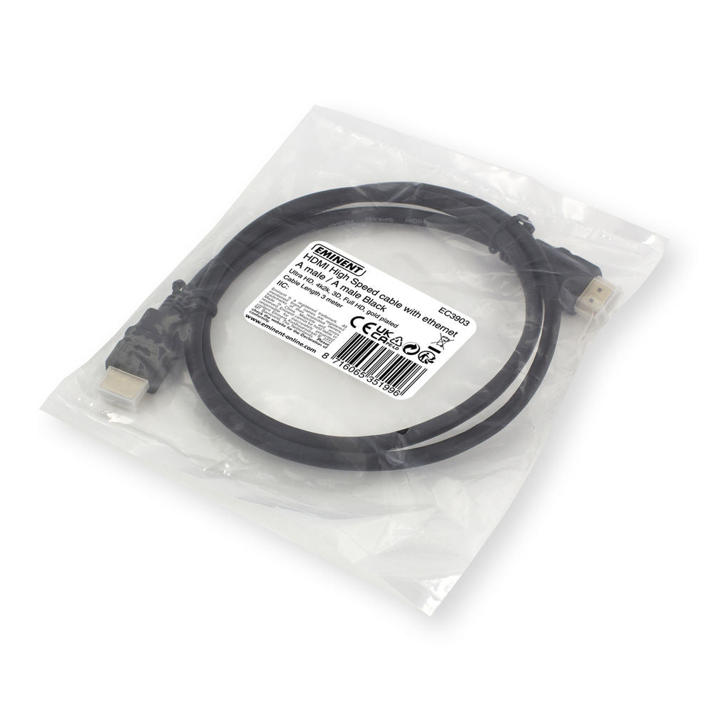 Ewent EC3903 HDMI Kabel | 3 m | HDMI Type A naar Type A | Zwart