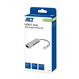 ACT AC7055 | 3-Poorts USB-C 3.2 (USB 3.0) Hub | Gigabit Ethernet Poort