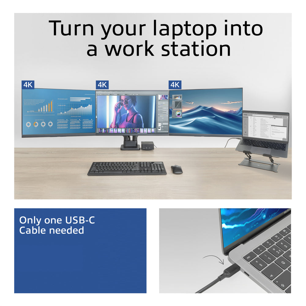 ACT Universeel USB-C Dockingstation | 4K | 3 Monitoren via HDMI en DisplayPort | DisplayLink