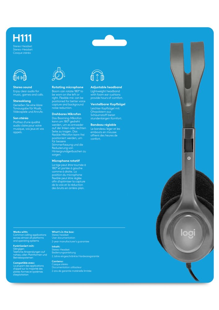 Logitech H111 | On-Ear Bedrade 3,5mm Koptelefoon met Microfoon | Grijs