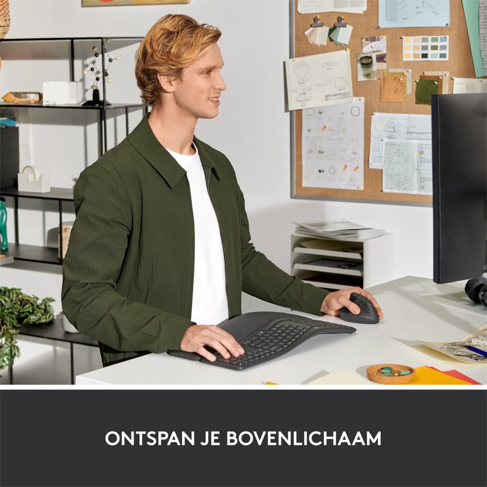 Logitech Lift | Ergonomische Draadloze Muis | Linkshandig | RF + Bluetooth | 4000 DPI | Grafiet