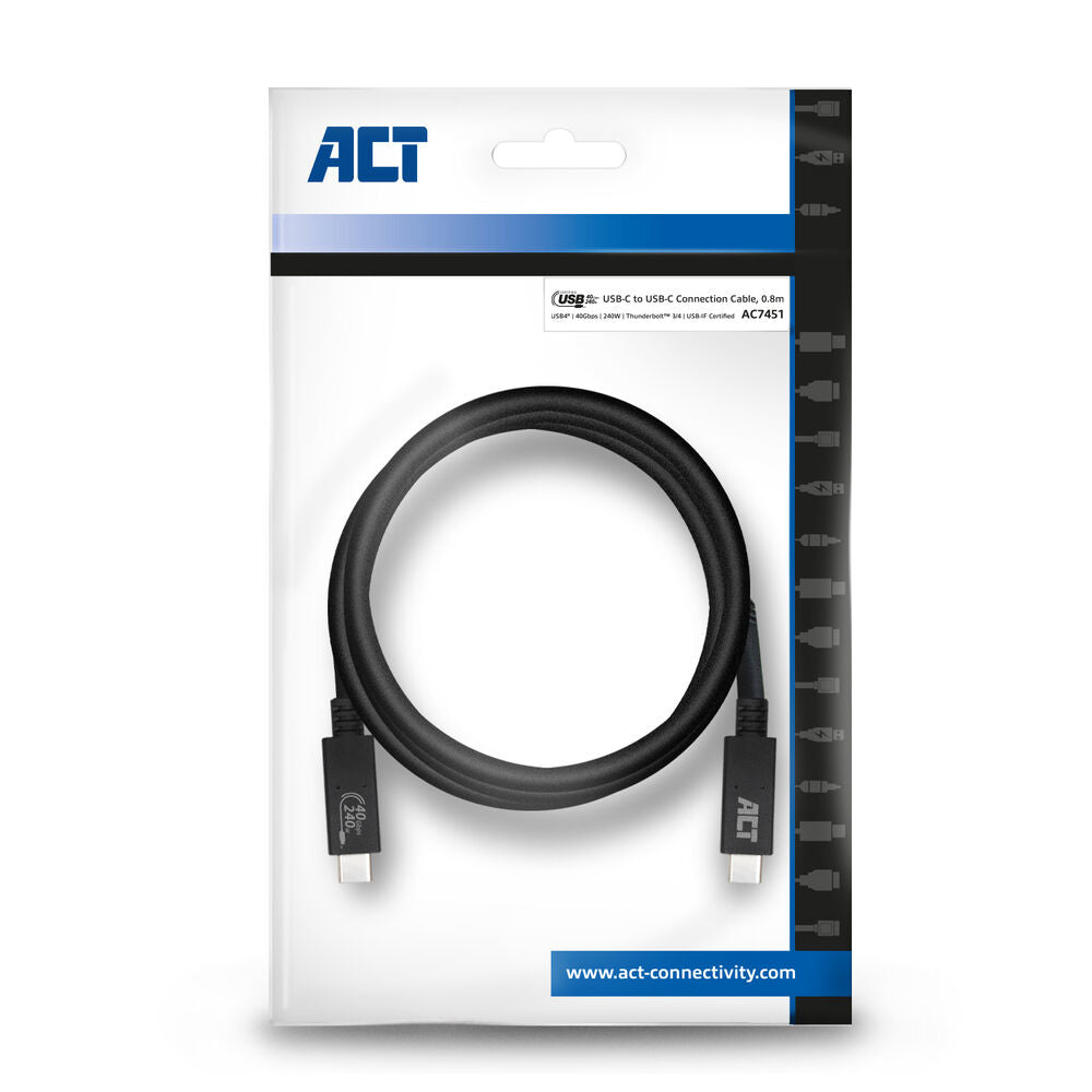 ACT AC7451 | USB4 Gen 3x2 Kabel | USB-C naar USB-C | 0.8m | Zwart