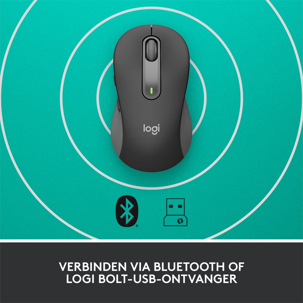 Logitech Signature M650 Large | Draadloze Muis | Rechtshandig | RF + Bluetooth | 2000 DPI | Grafiet