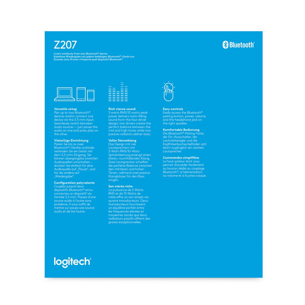 Logitech Z207 | 2.0 Bluetooth Luidsprekerset | 5W RMS | Draadloze Overgang | Zwart