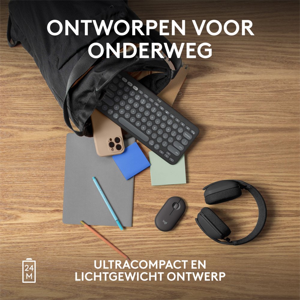 Logitech Pebble 2 M350s | Draadloze Muis | Links- en Rechtshandig | RF + Bluetooth | 4000 DPI | Grafiet