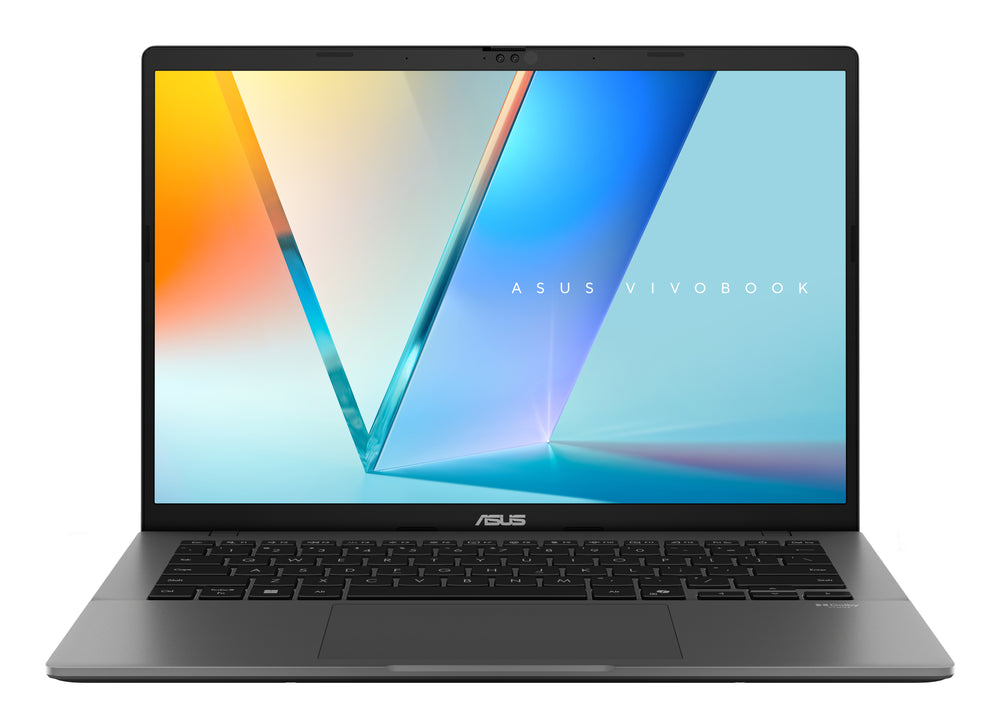 Asus Vivobook 14 laptop, 14 inch, AMD Ryzen AI 5, 16GB RAM, 512GB SSD — vooraanzicht opengeklapt