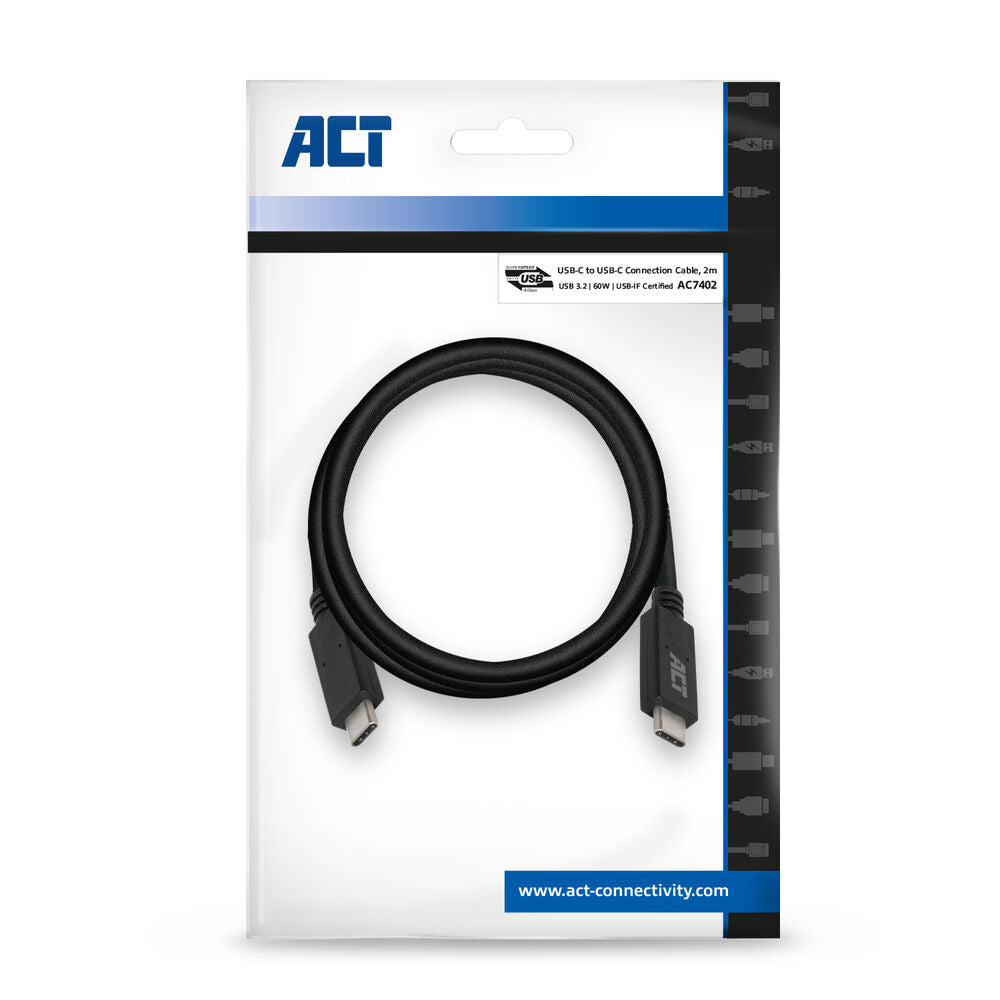 ACT AC7402 | USB 3.2 Gen 1 Kabel | USB-C naar USB-C | 2m | Zwart