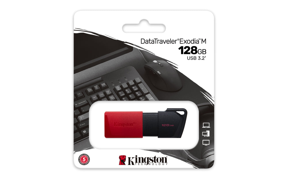 Kingston DataTraveler Exodia M | 128GB USB-A 3.2 Flash Drive | Zwart/Rood