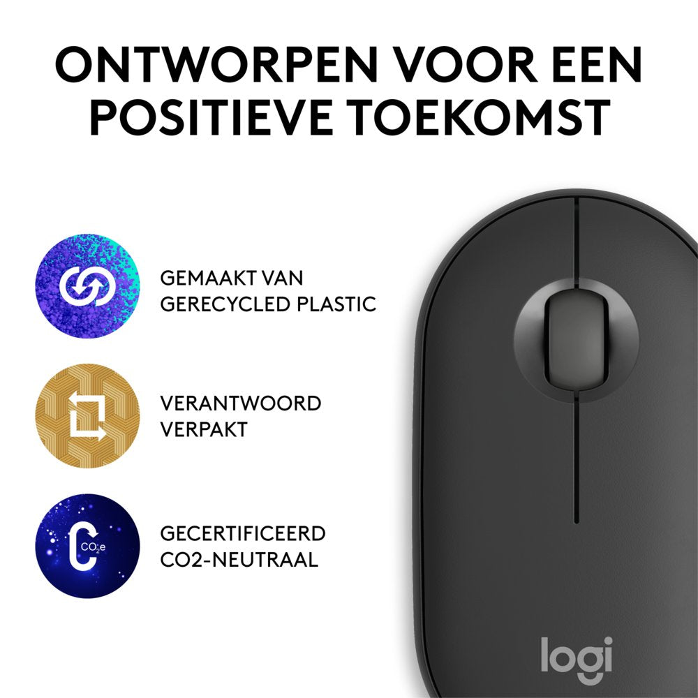 Logitech Pebble 2 M350s | Draadloze Muis | Links- en Rechtshandig | RF + Bluetooth | 4000 DPI | Grafiet
