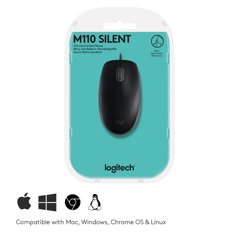 Logitech B110 Silent | Bekabelde Muis | Links- en Rechtshandig | USB-A | 1000 DPI | Zwart