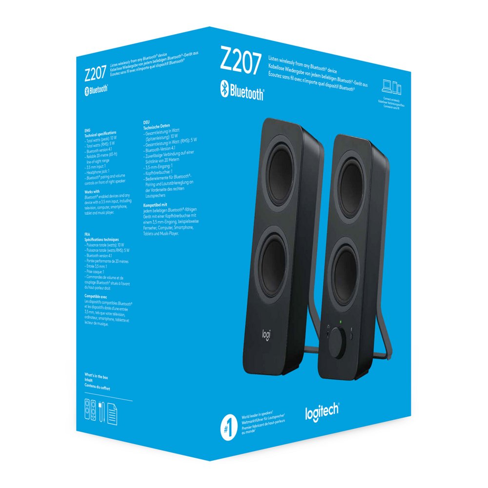 Logitech Z207 | 2.0 Bluetooth Luidsprekerset | 5W RMS | Draadloze Overgang | Zwart