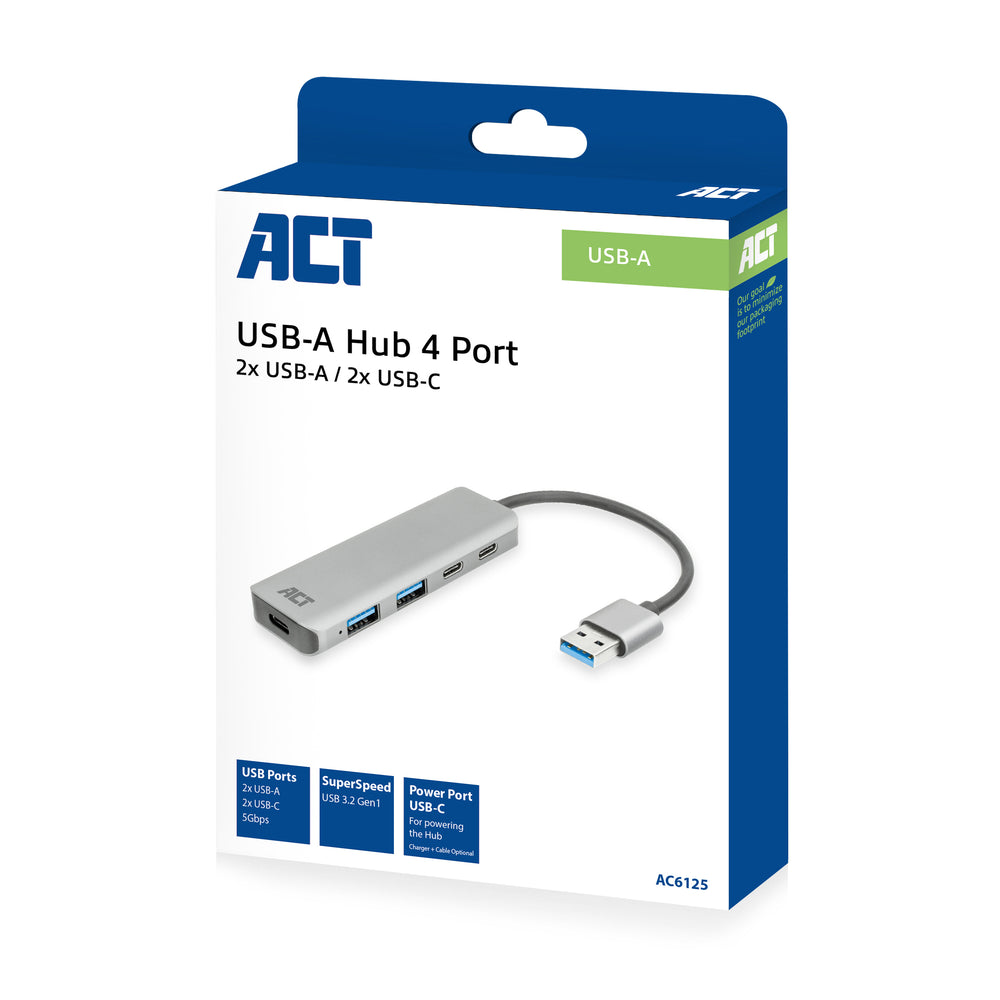 ACT AC6125 | USB 3.2 Gen 1 (3.1 Gen 1) Type-A Interface Hub | 5000 Mbit/s | Grijs