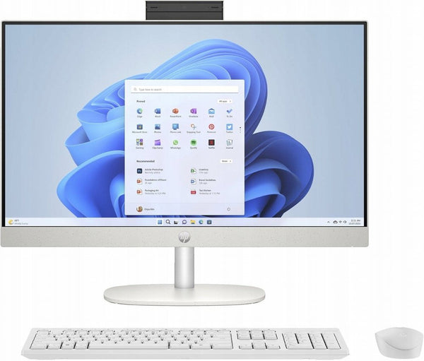 HP All-in-One, 24'' Full HD IPS, AMD Ryzen 3 7320U, 8GB DDR5, 512GB SSD, IR Camera, W11 Professional, Met Keyboard & Muis, Wit — vooraanzicht