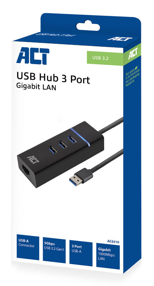 ACT AC6310 | USB 3.2 Gen 1 Interface Hub | Type-A | 5 Gbps | Zwart