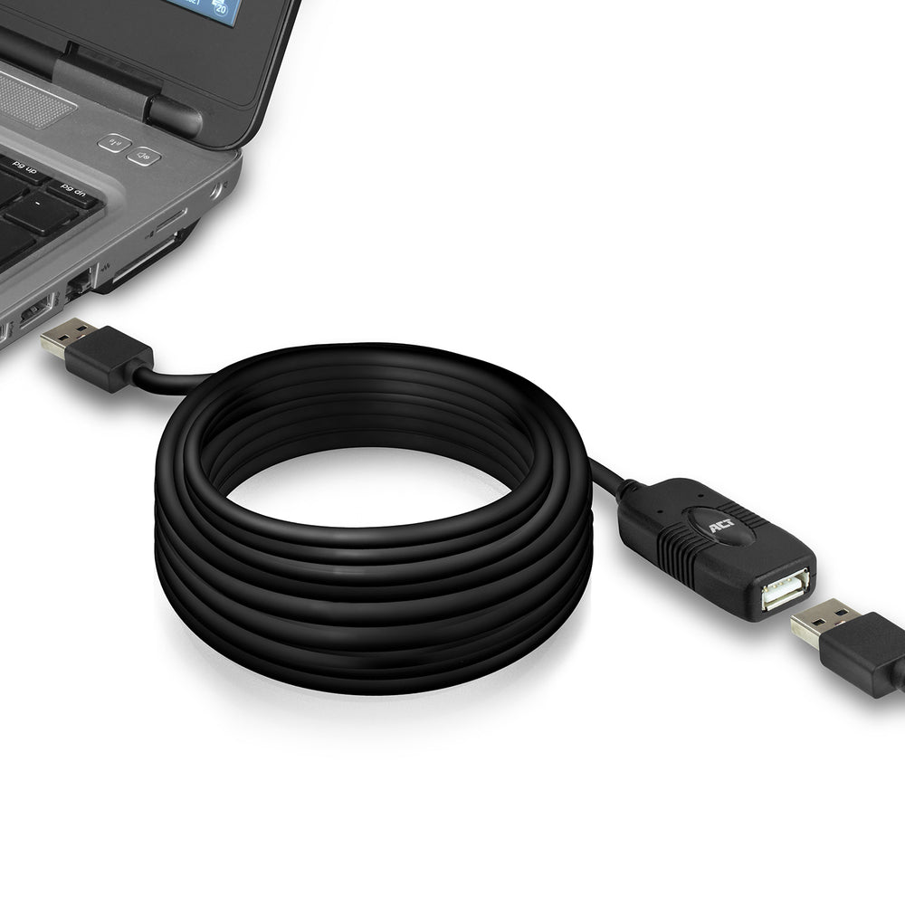 ACT AC6010 | USB 2.0 Signaalversterker | USB-A naar USB-A | 10m | Zwart