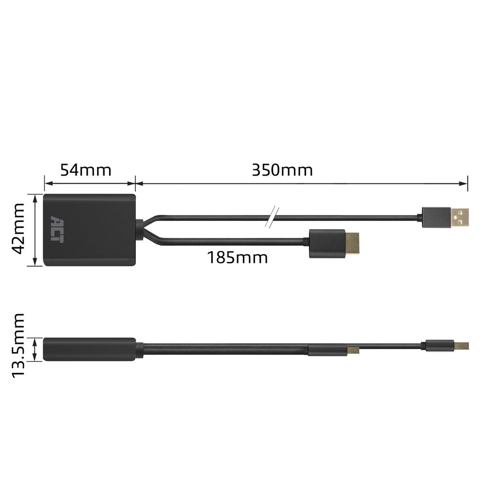 ACT AC7536 | HDMI + USB naar DisplayPort Adapterkabel | 0,24 m | Zwart