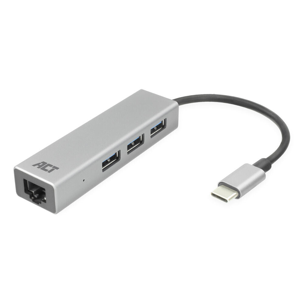 ACT AC7055 | 3-Poorts USB-C 3.2 (USB 3.0) Hub | Gigabit Ethernet Poort