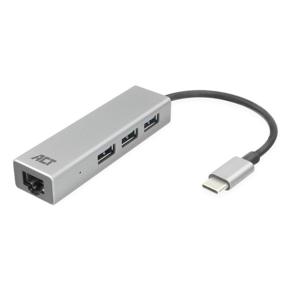ACT AC7055 | 3-Poorts USB-C 3.2 (USB 3.0) Hub | Gigabit Ethernet Poort