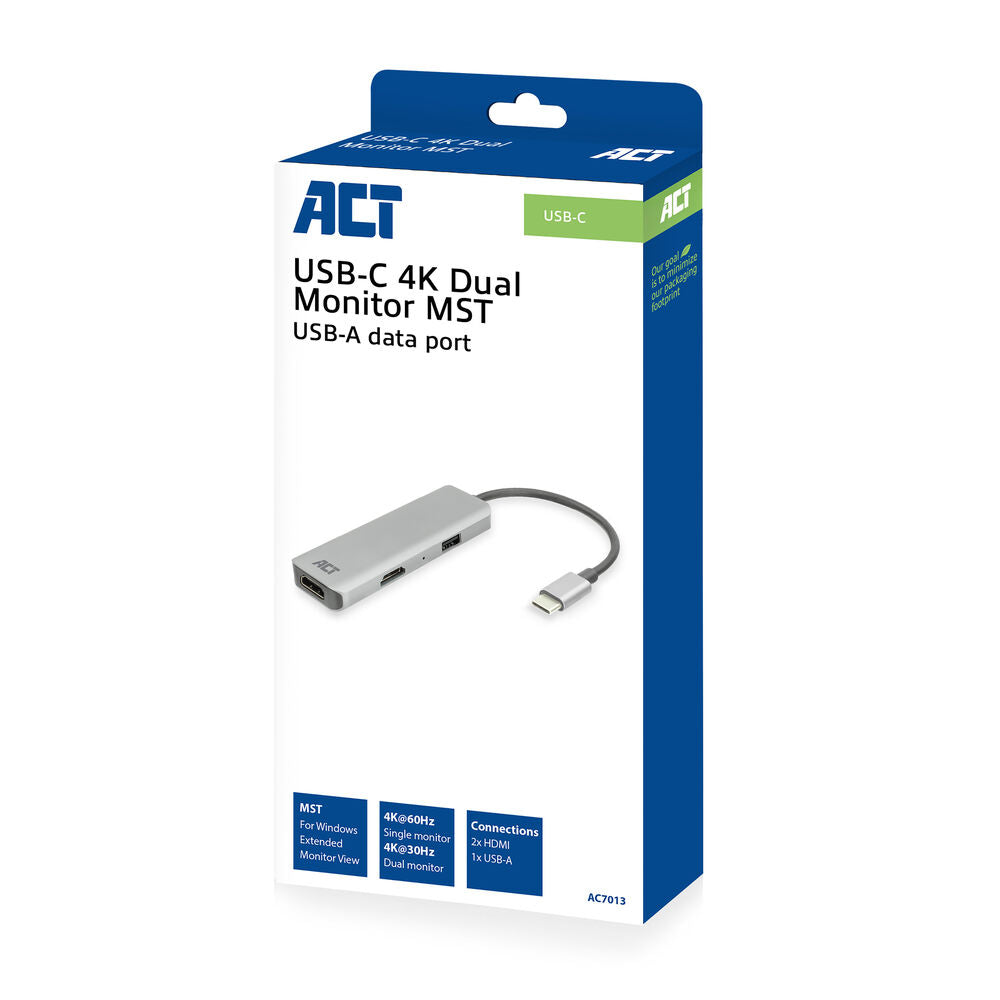 ACT AC7013 | Docking Station & Poortreplicator | USB-C 3.2 Gen 1 | Zwart/Grijs