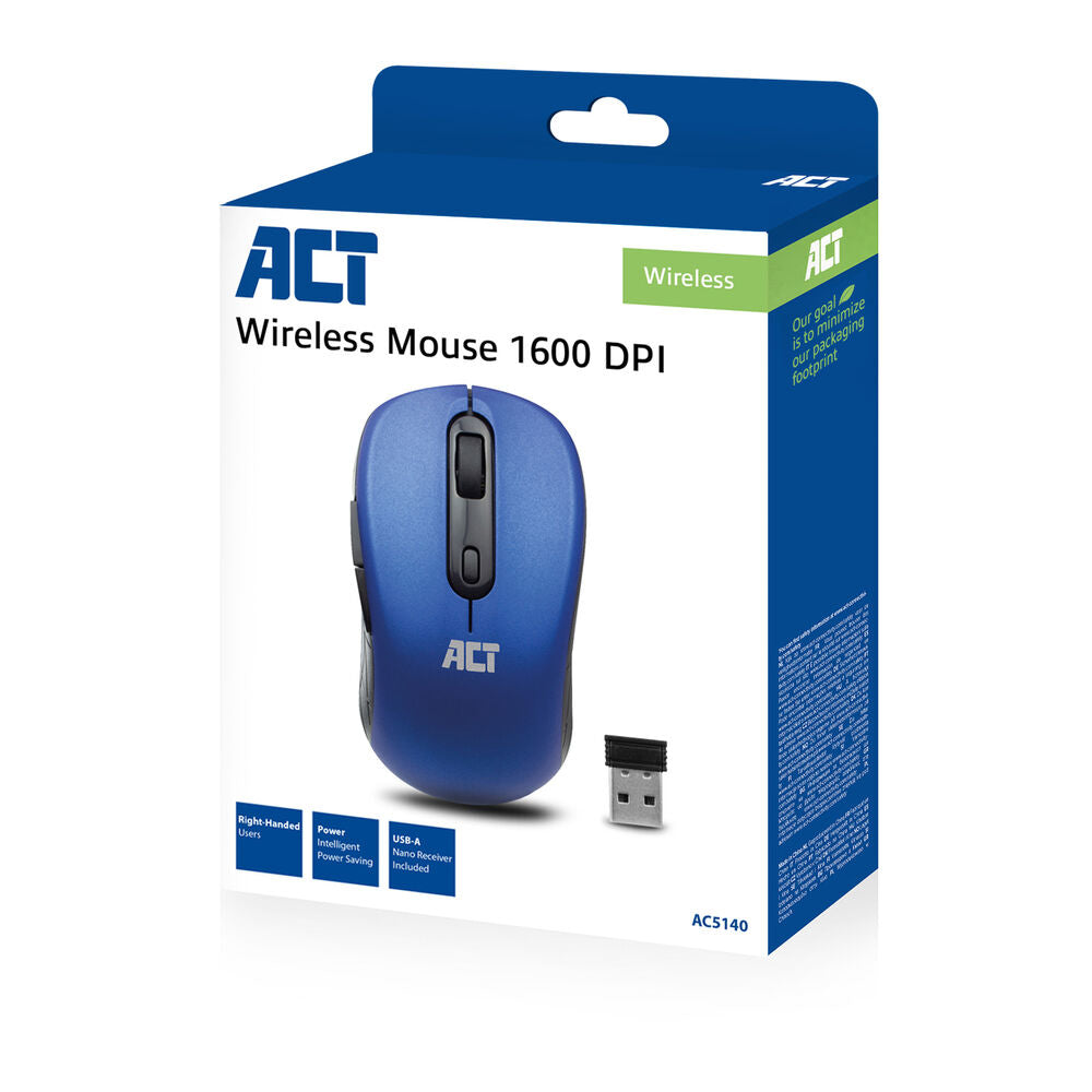ACT AC5140 | Draadloze Muis | Links- en Rechtshandig | RF | 1600 DPI | Blauw/Zwart