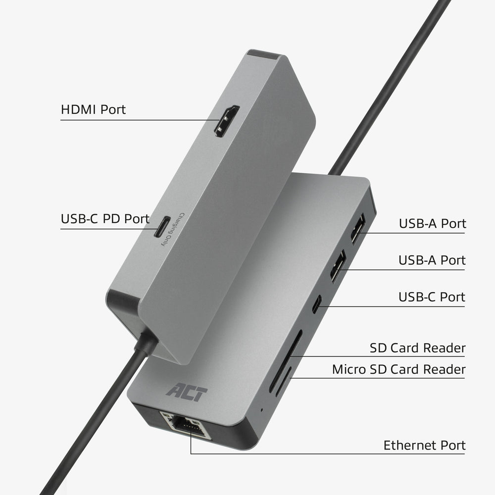 ACT AC7092 USB-C Hub 3.0 | 2x USB-A & 2x USB-C Poorten | 5 Gbps | Aluminium Behuizing | 12 cm Kabel