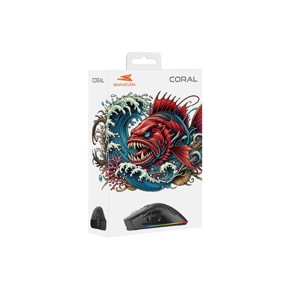 Baracuda CORAL RGB | Bedrade Gaming Muis | USB-A | 12800 DPI | Zwart