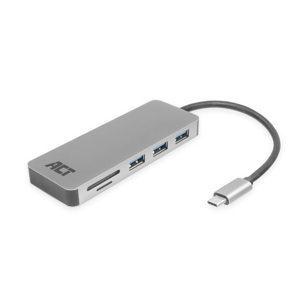ACT AC7050 | 3-Poorts USB-C Hub | Kaartlezer | Zilver