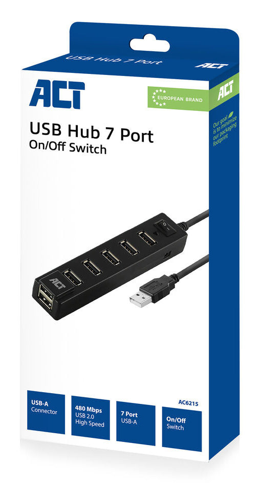 ACT AC6215 | USB 2.0 Interface Hub | 480 Mbps | Zwart