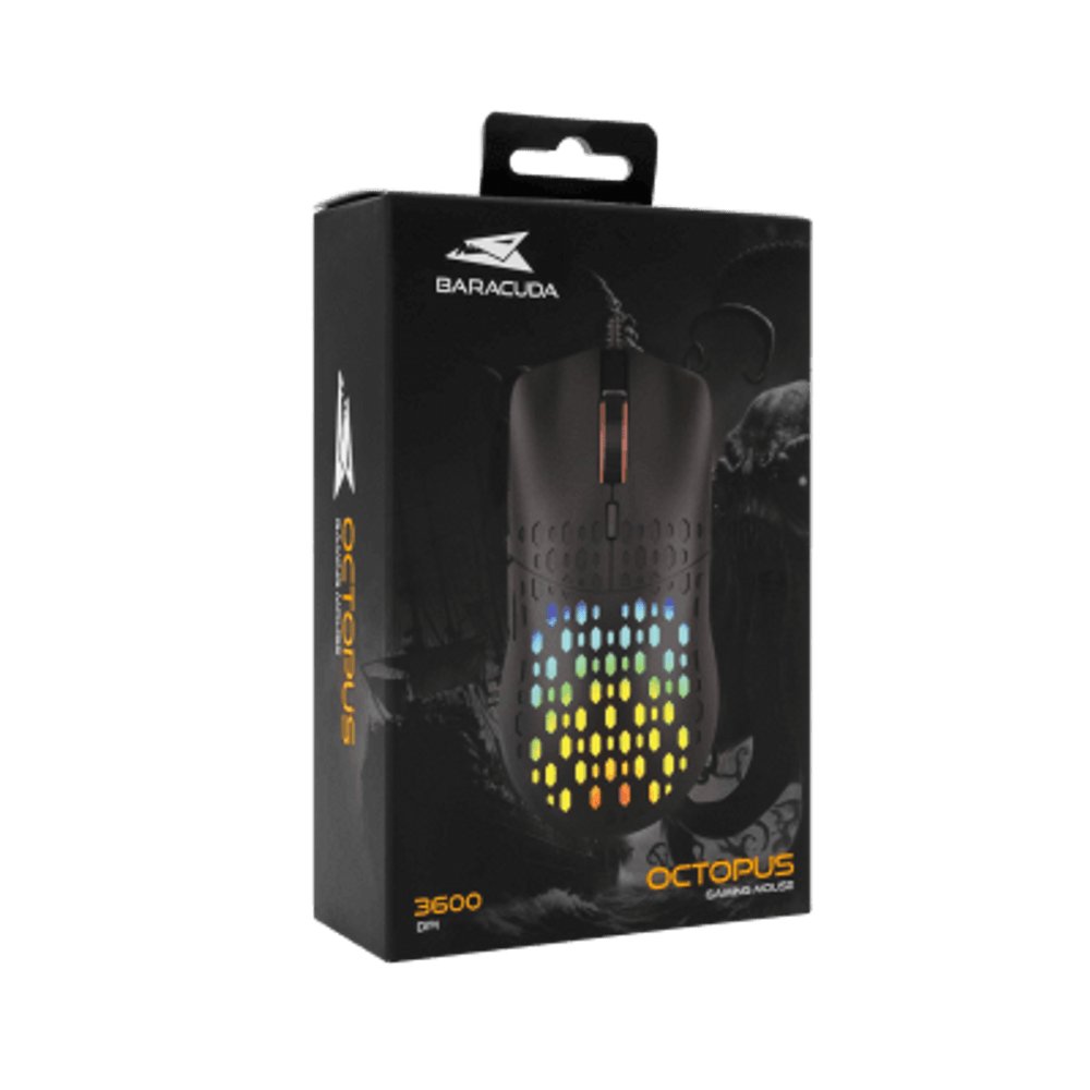 Baracuda OCTOPUS RGB | Bekabelde Gaming Muis | Rechtshandig | USB-A | 3600 DPI | Zwart
