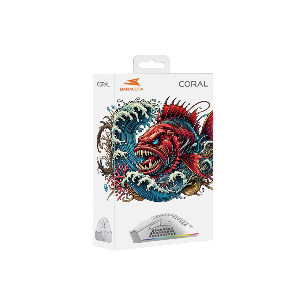 Baracuda CORAL RGB | Bedrade Gaming Muis | USB-A | 12800 DPI | Wit