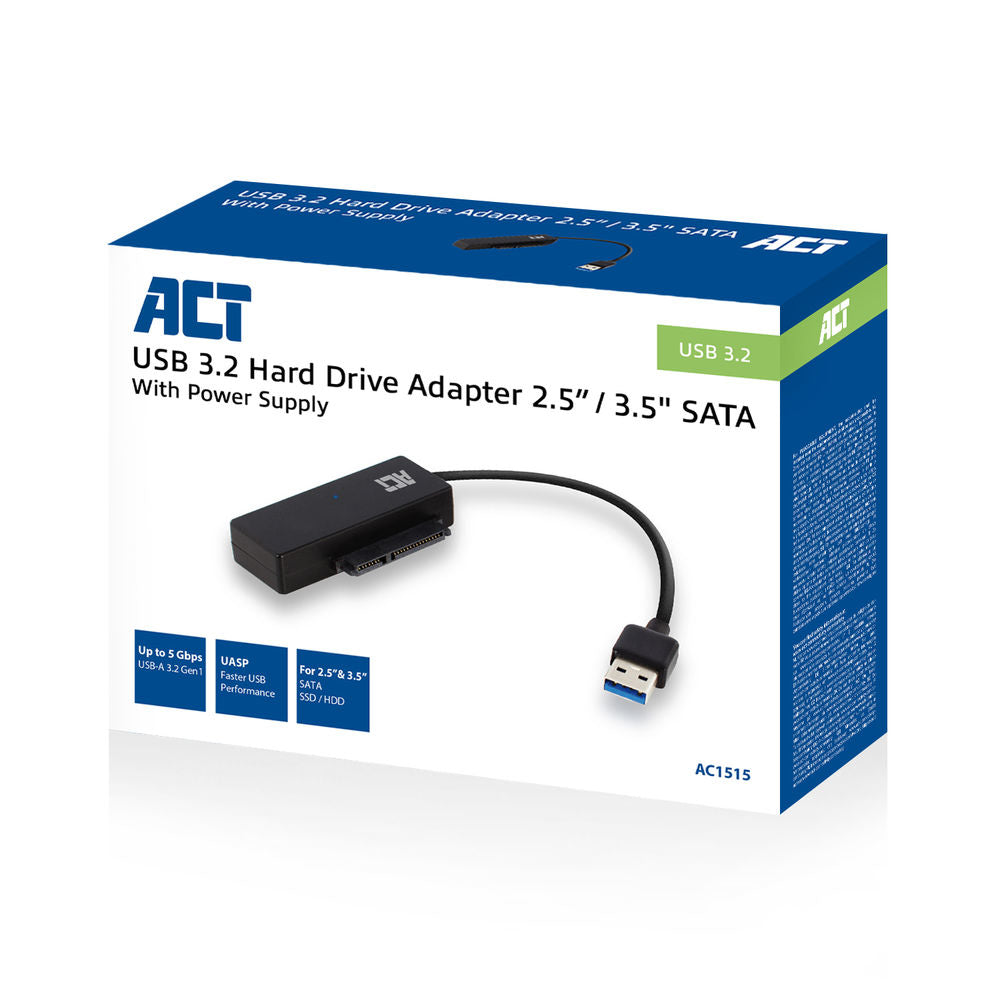 ACT AC1515 | 2,5 inch & 3,5 inch SATA HDD/SSD naar USB 3.2 Gen 1 Adapter