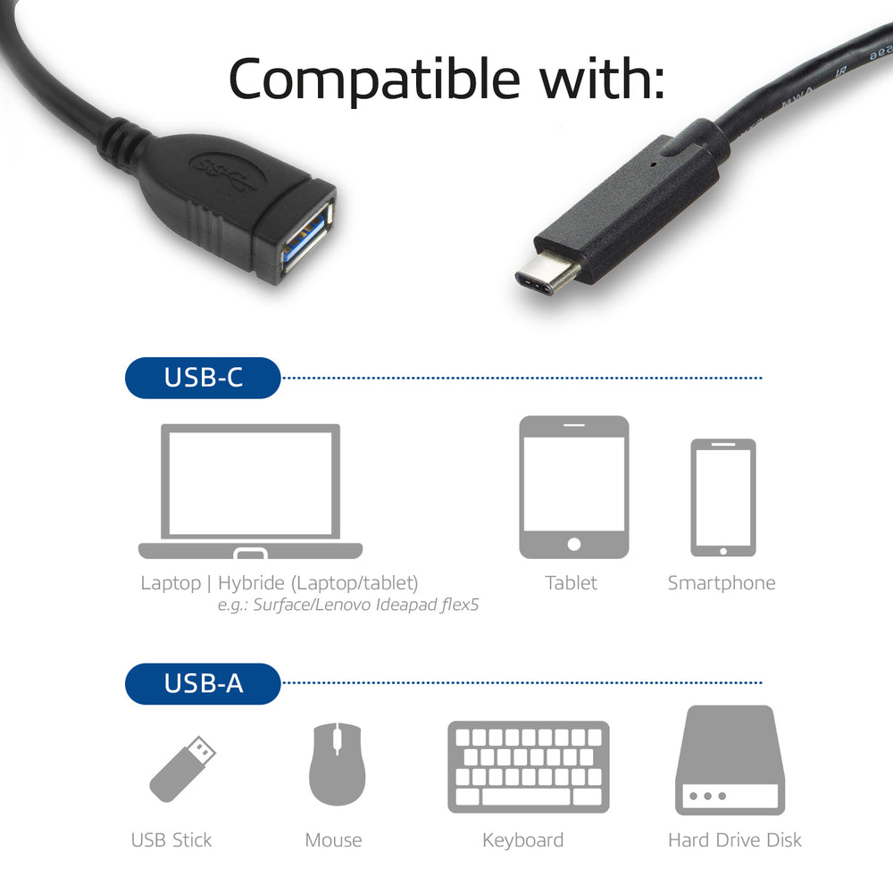 ACT AC7340 | USB 3.2 Gen 1 | USB-C naar USB-A | 0.2m | Zwart