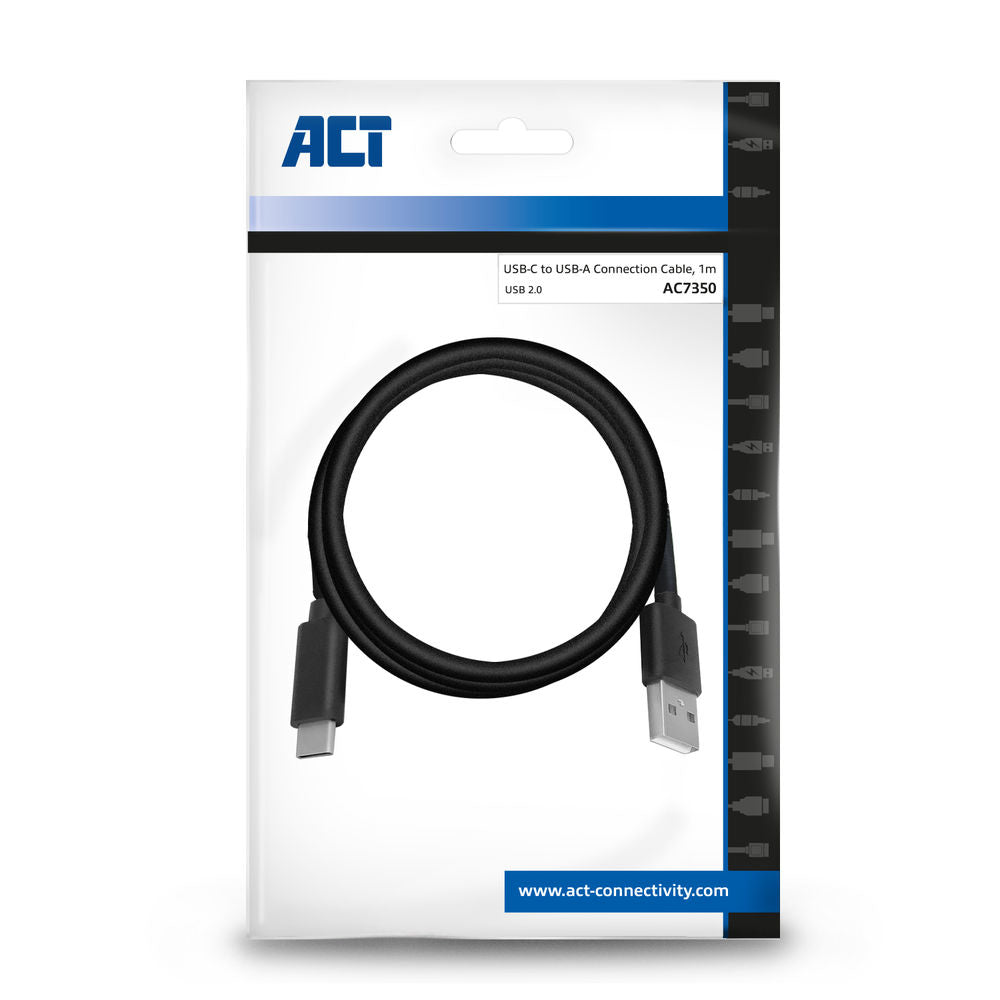 ACT AC7350 | USB 2.0 Kabel | USB-C naar USB-A | 1m | Zwart