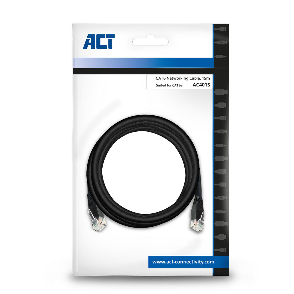 ACT netwerkkabel | Cat6 | U/UTP (UTP) | 15 m | Zwart | AC4015