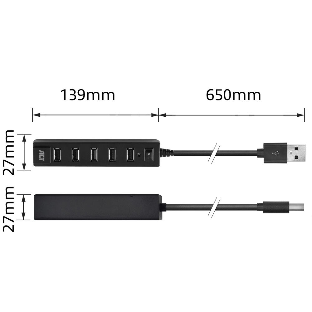 ACT AC6215 | USB 2.0 Interface Hub | 480 Mbps | Zwart
