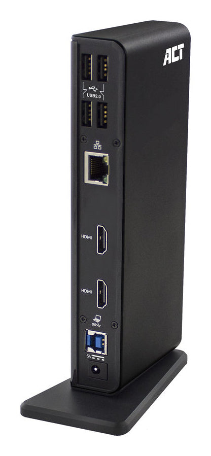 ACT AC7049 | USB-C/A Multiport Docking Station | 2x HDMI (2048x1152) + Ethernet + 6x USB + Audio | Zwart