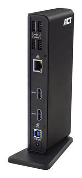 ACT AC7049 | USB-C/A Multiport Docking Station | 2x HDMI (2048x1152) + Ethernet + 6x USB + Audio | Zwart